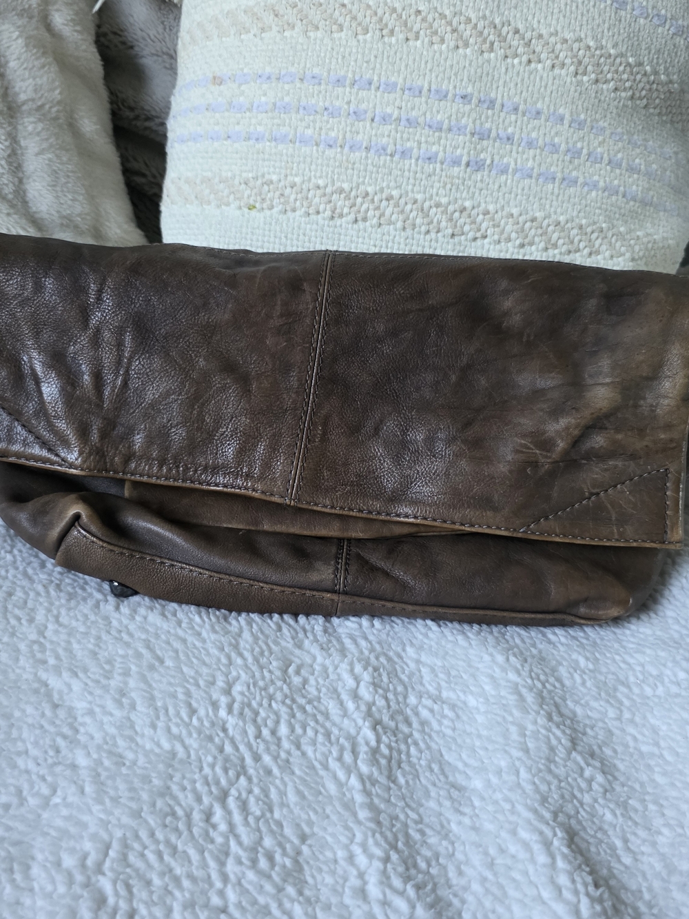 J CREW  Leather Fold-Over Messenger Bag - Brown